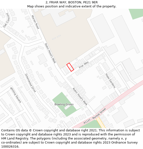 2, FRIAR WAY, BOSTON, PE21 9ER: Location map and indicative extent of plot