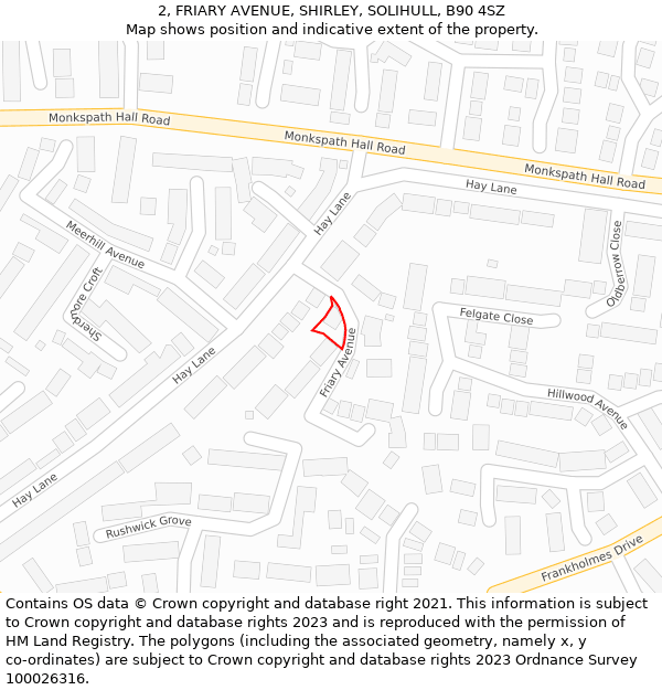 2, FRIARY AVENUE, SHIRLEY, SOLIHULL, B90 4SZ: Location map and indicative extent of plot