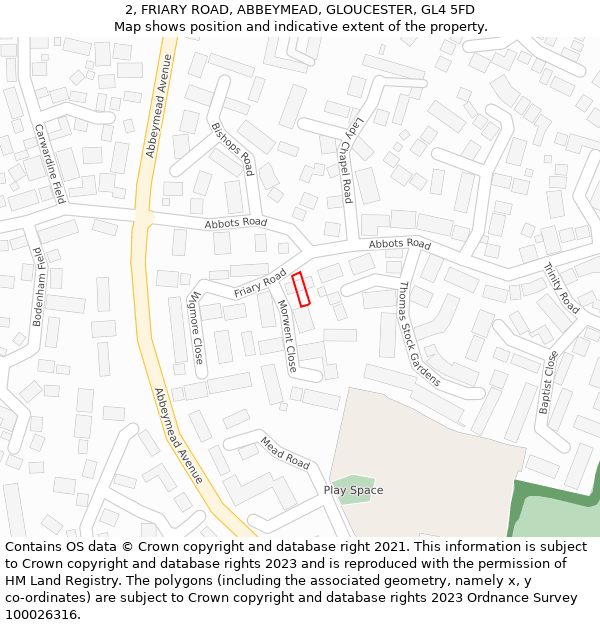 2, FRIARY ROAD, ABBEYMEAD, GLOUCESTER, GL4 5FD: Location map and indicative extent of plot