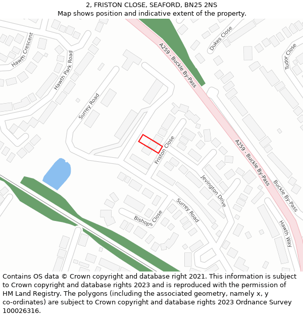 2, FRISTON CLOSE, SEAFORD, BN25 2NS: Location map and indicative extent of plot