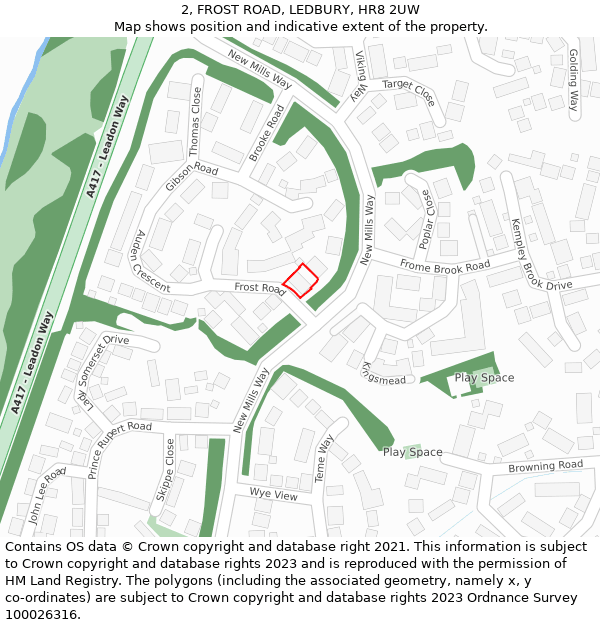 2, FROST ROAD, LEDBURY, HR8 2UW: Location map and indicative extent of plot