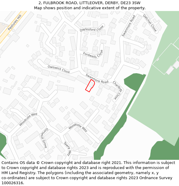 2, FULBROOK ROAD, LITTLEOVER, DERBY, DE23 3SW: Location map and indicative extent of plot