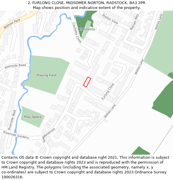 2, FURLONG CLOSE, MIDSOMER NORTON, RADSTOCK, BA3 2PR: Location map and indicative extent of plot