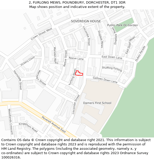 2, FURLONG MEWS, POUNDBURY, DORCHESTER, DT1 3DR: Location map and indicative extent of plot