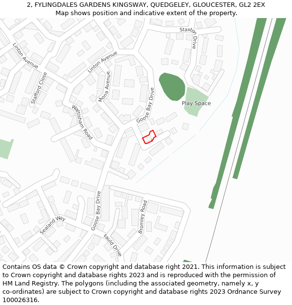 2, FYLINGDALES GARDENS KINGSWAY, QUEDGELEY, GLOUCESTER, GL2 2EX: Location map and indicative extent of plot