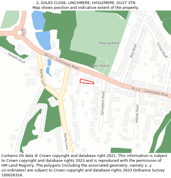 2, GALES CLOSE, LINCHMERE, HASLEMERE, GU27 3TN: Location map and indicative extent of plot