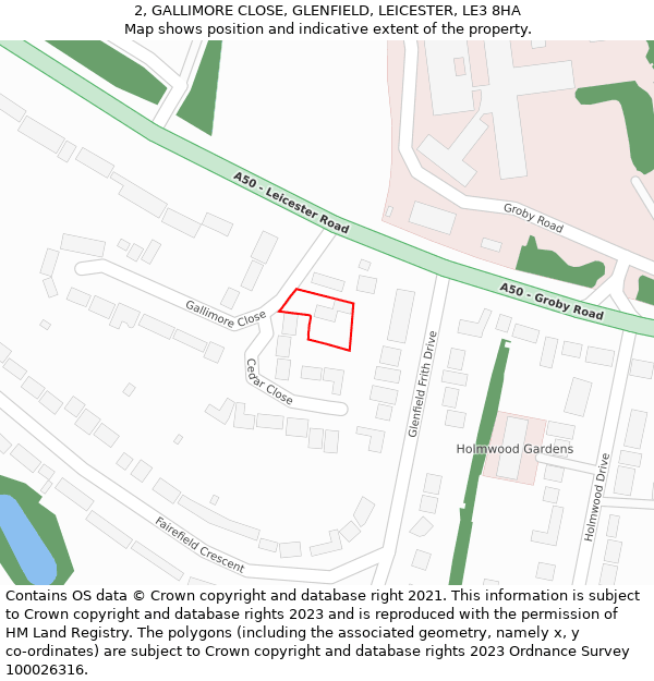 2, GALLIMORE CLOSE, GLENFIELD, LEICESTER, LE3 8HA: Location map and indicative extent of plot
