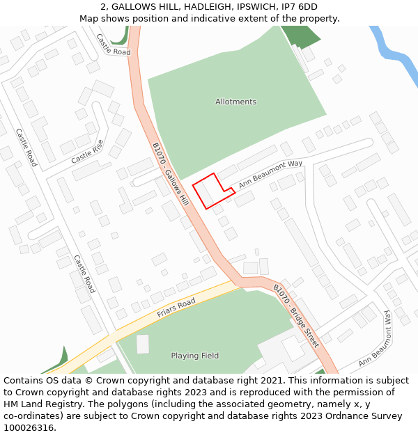 2, GALLOWS HILL, HADLEIGH, IPSWICH, IP7 6DD: Location map and indicative extent of plot