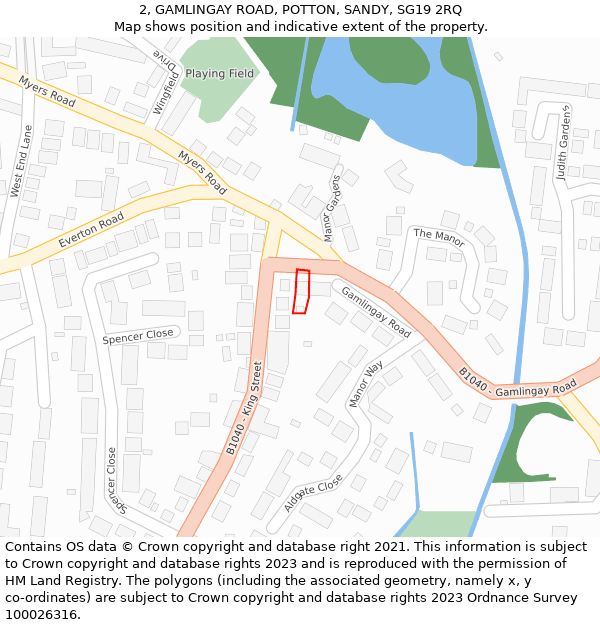 2, GAMLINGAY ROAD, POTTON, SANDY, SG19 2RQ: Location map and indicative extent of plot