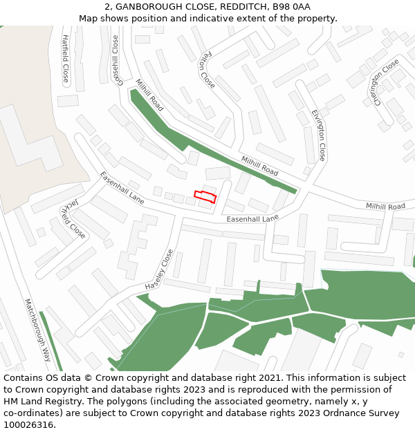 2, GANBOROUGH CLOSE, REDDITCH, B98 0AA: Location map and indicative extent of plot