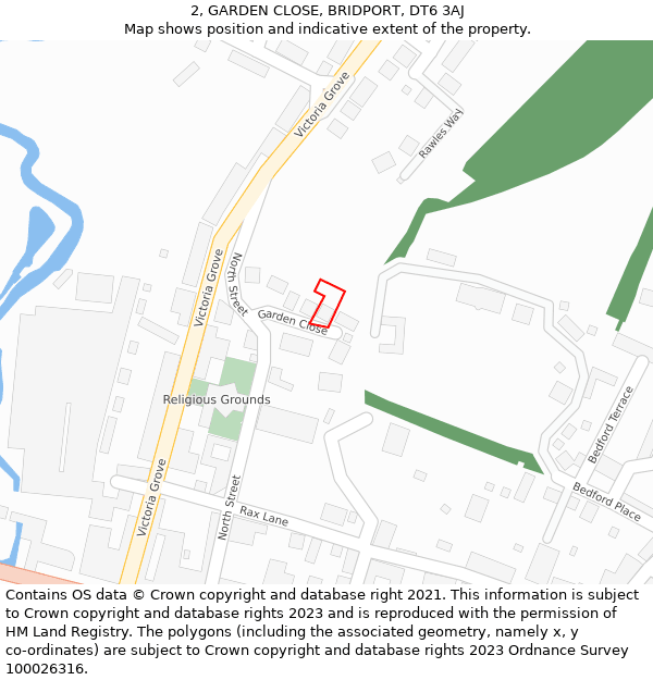 2, GARDEN CLOSE, BRIDPORT, DT6 3AJ: Location map and indicative extent of plot
