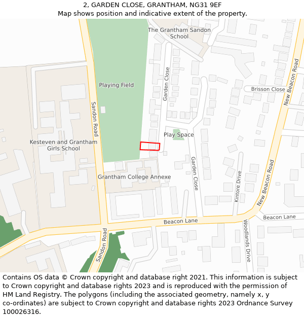 2, GARDEN CLOSE, GRANTHAM, NG31 9EF: Location map and indicative extent of plot