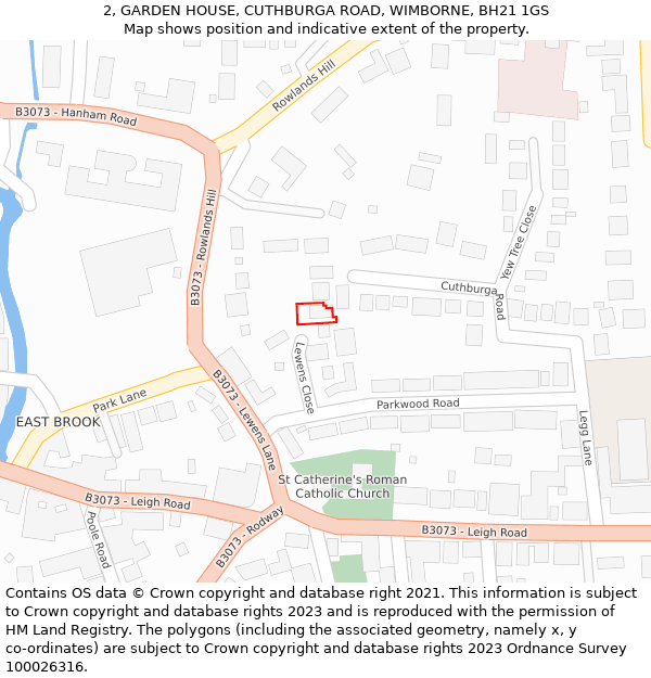 2, GARDEN HOUSE, CUTHBURGA ROAD, WIMBORNE, BH21 1GS: Location map and indicative extent of plot