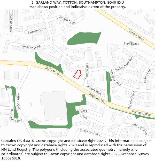 2, GARLAND WAY, TOTTON, SOUTHAMPTON, SO40 8XU: Location map and indicative extent of plot