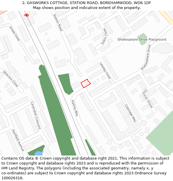 2, GASWORKS COTTAGE, STATION ROAD, BOREHAMWOOD, WD6 1DF: Location map and indicative extent of plot