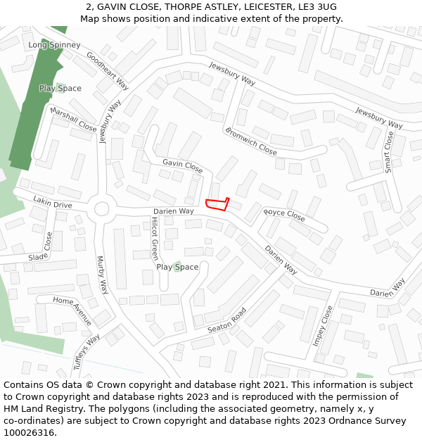 2, GAVIN CLOSE, THORPE ASTLEY, LEICESTER, LE3 3UG: Location map and indicative extent of plot
