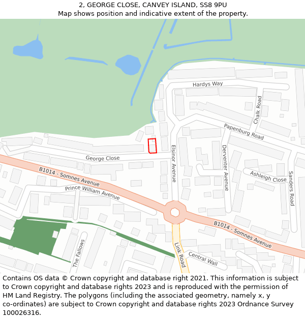 2, GEORGE CLOSE, CANVEY ISLAND, SS8 9PU: Location map and indicative extent of plot