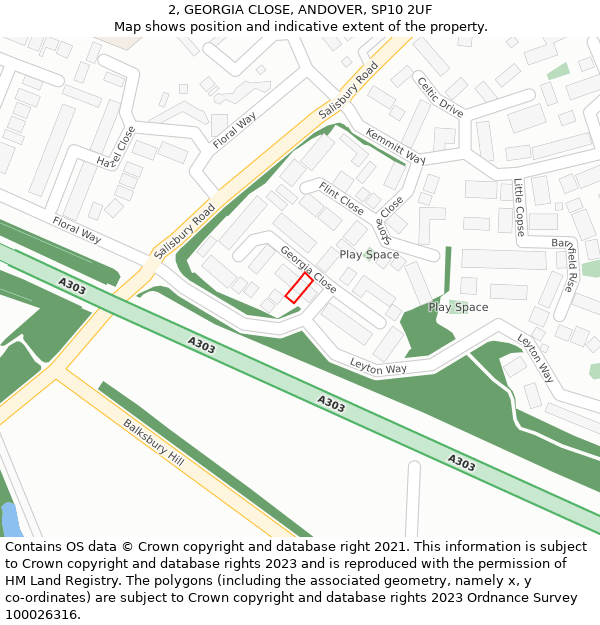 2, GEORGIA CLOSE, ANDOVER, SP10 2UF: Location map and indicative extent of plot