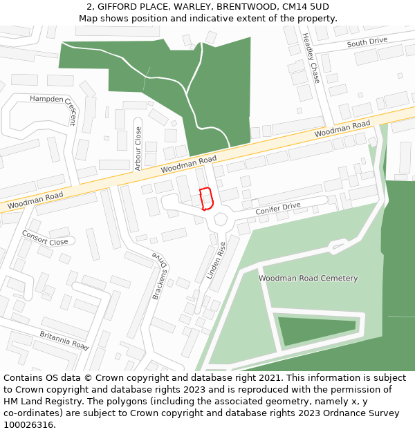 2, GIFFORD PLACE, WARLEY, BRENTWOOD, CM14 5UD: Location map and indicative extent of plot