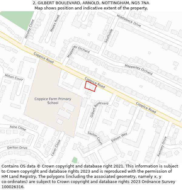 2, GILBERT BOULEVARD, ARNOLD, NOTTINGHAM, NG5 7NA: Location map and indicative extent of plot