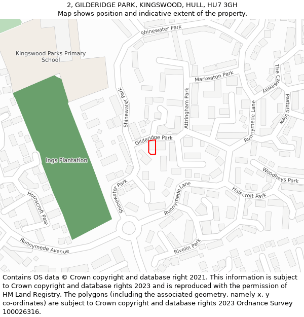 2, GILDERIDGE PARK, KINGSWOOD, HULL, HU7 3GH: Location map and indicative extent of plot