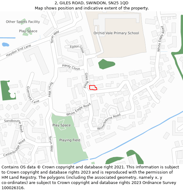 2, GILES ROAD, SWINDON, SN25 1QD: Location map and indicative extent of plot