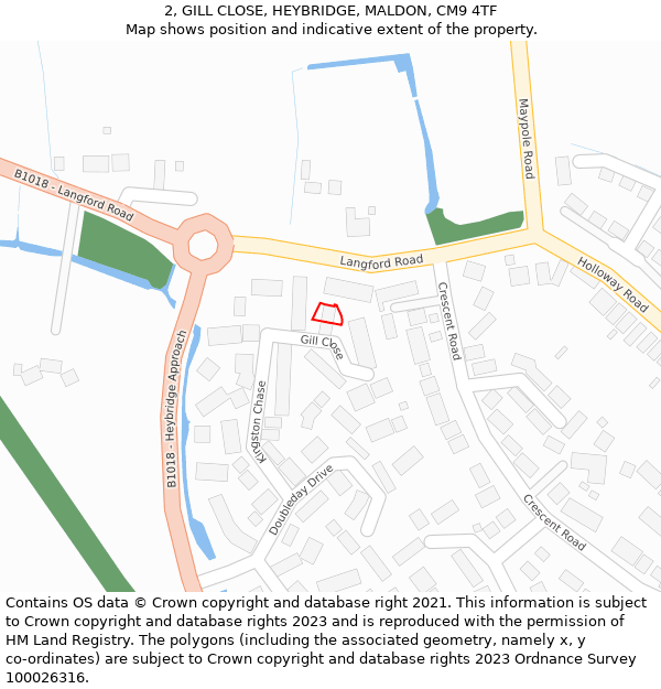 2, GILL CLOSE, HEYBRIDGE, MALDON, CM9 4TF: Location map and indicative extent of plot