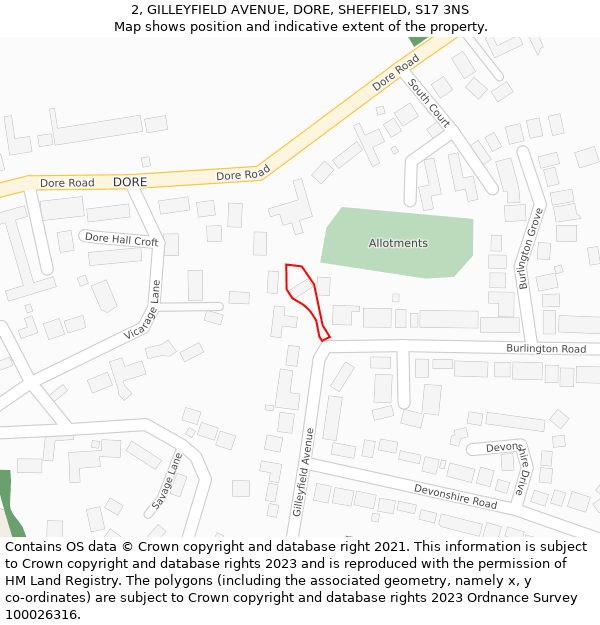 2, GILLEYFIELD AVENUE, DORE, SHEFFIELD, S17 3NS: Location map and indicative extent of plot