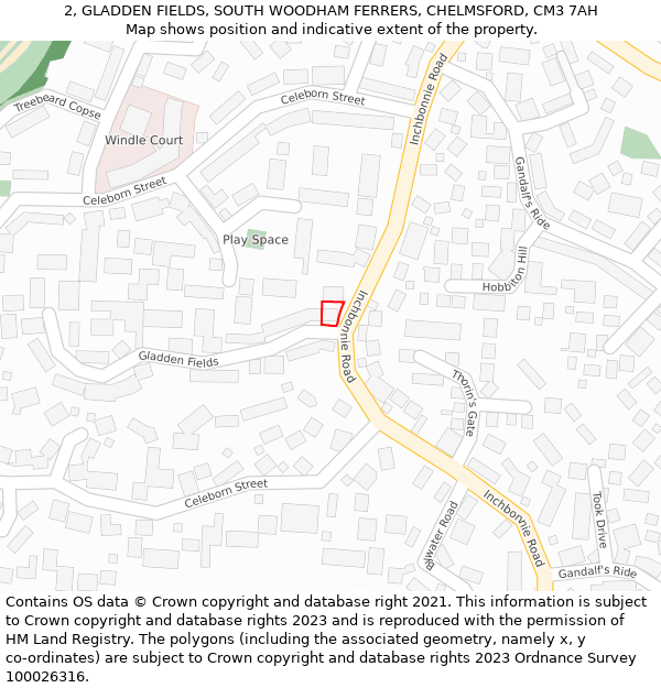 2, GLADDEN FIELDS, SOUTH WOODHAM FERRERS, CHELMSFORD, CM3 7AH: Location map and indicative extent of plot