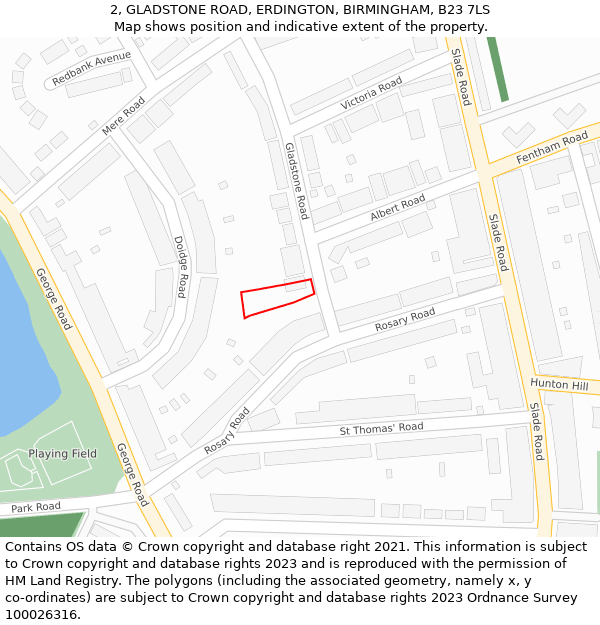 2, GLADSTONE ROAD, ERDINGTON, BIRMINGHAM, B23 7LS: Location map and indicative extent of plot