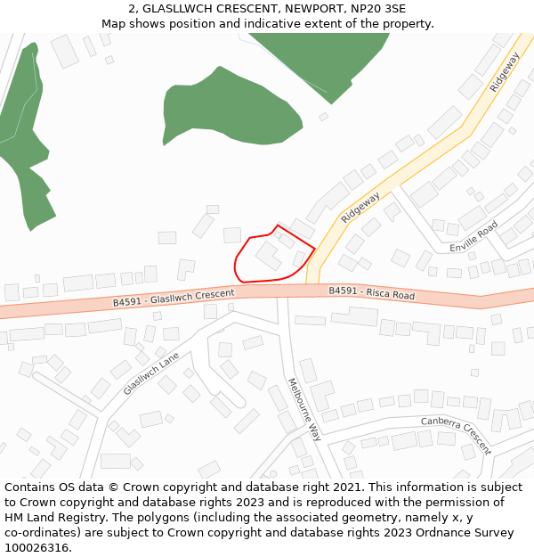 2, GLASLLWCH CRESCENT, NEWPORT, NP20 3SE: Location map and indicative extent of plot