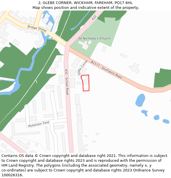 2, GLEBE CORNER, WICKHAM, FAREHAM, PO17 6HL: Location map and indicative extent of plot