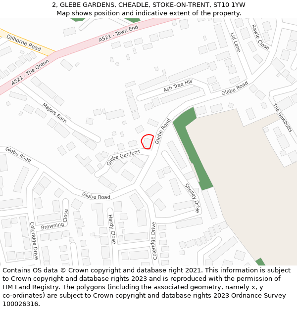 2, GLEBE GARDENS, CHEADLE, STOKE-ON-TRENT, ST10 1YW: Location map and indicative extent of plot