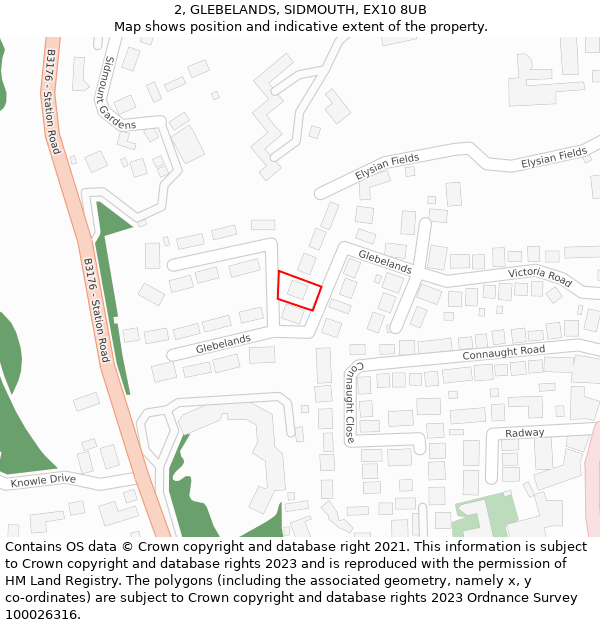 2, GLEBELANDS, SIDMOUTH, EX10 8UB: Location map and indicative extent of plot
