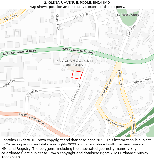 2, GLENAIR AVENUE, POOLE, BH14 8AD: Location map and indicative extent of plot