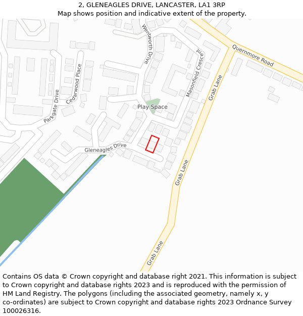 2, GLENEAGLES DRIVE, LANCASTER, LA1 3RP: Location map and indicative extent of plot