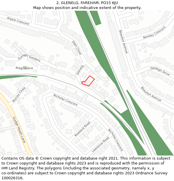 2, GLENELG, FAREHAM, PO15 6JU: Location map and indicative extent of plot