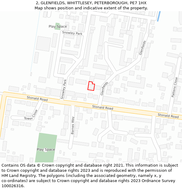 2, GLENFIELDS, WHITTLESEY, PETERBOROUGH, PE7 1HX: Location map and indicative extent of plot