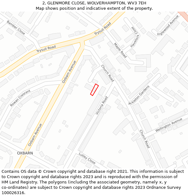 2, GLENMORE CLOSE, WOLVERHAMPTON, WV3 7EH: Location map and indicative extent of plot