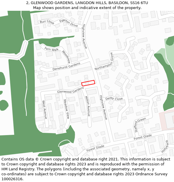 2, GLENWOOD GARDENS, LANGDON HILLS, BASILDON, SS16 6TU: Location map and indicative extent of plot