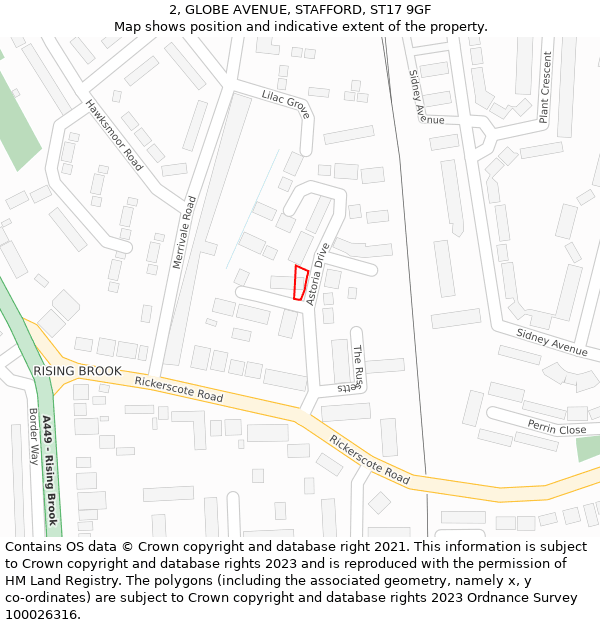 2, GLOBE AVENUE, STAFFORD, ST17 9GF: Location map and indicative extent of plot