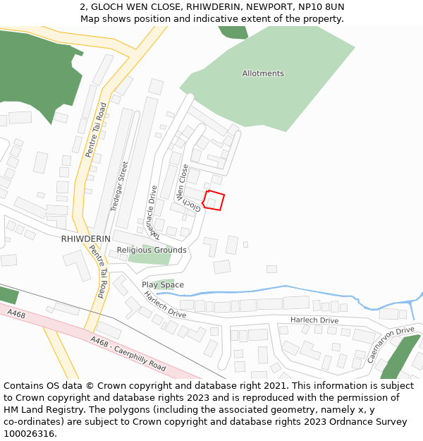 2, GLOCH WEN CLOSE, RHIWDERIN, NEWPORT, NP10 8UN: Location map and indicative extent of plot