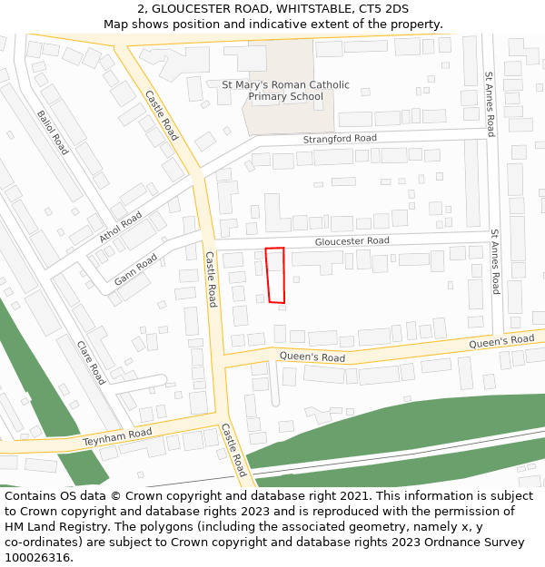 2, GLOUCESTER ROAD, WHITSTABLE, CT5 2DS: Location map and indicative extent of plot