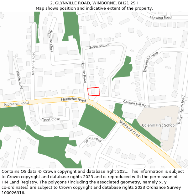 2, GLYNVILLE ROAD, WIMBORNE, BH21 2SH: Location map and indicative extent of plot