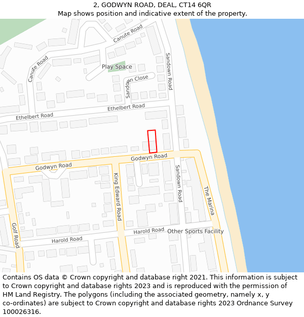 2, GODWYN ROAD, DEAL, CT14 6QR: Location map and indicative extent of plot