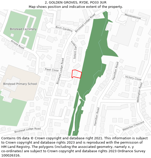 2, GOLDEN GROVES, RYDE, PO33 3UR: Location map and indicative extent of plot