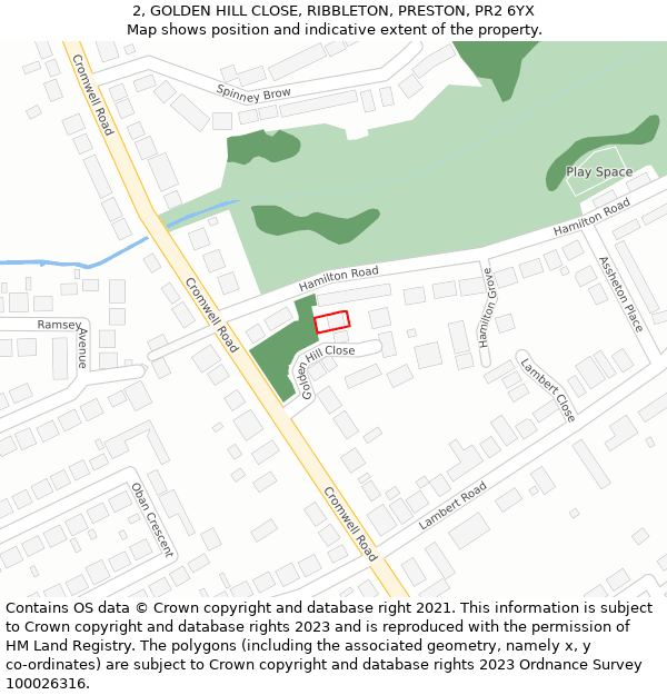 2, GOLDEN HILL CLOSE, RIBBLETON, PRESTON, PR2 6YX: Location map and indicative extent of plot