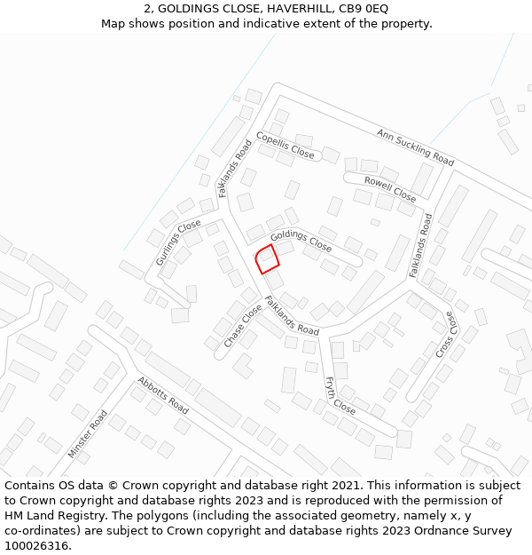 2, GOLDINGS CLOSE, HAVERHILL, CB9 0EQ: Location map and indicative extent of plot
