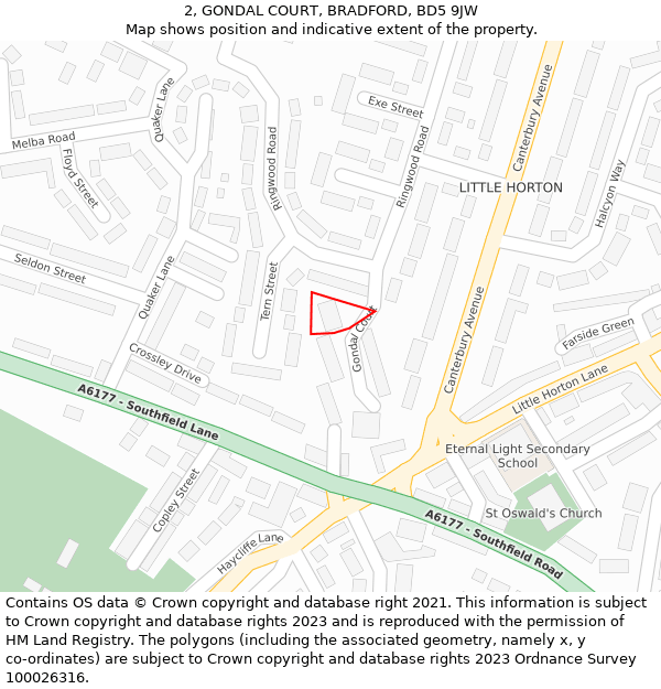 2, GONDAL COURT, BRADFORD, BD5 9JW: Location map and indicative extent of plot