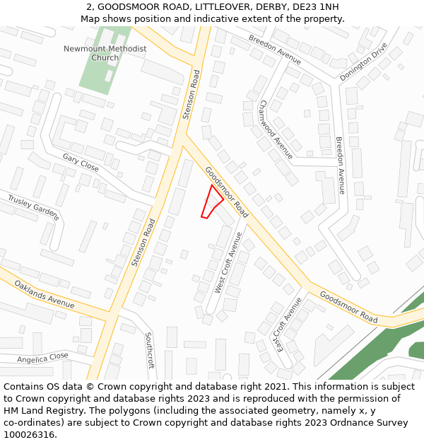 2, GOODSMOOR ROAD, LITTLEOVER, DERBY, DE23 1NH: Location map and indicative extent of plot